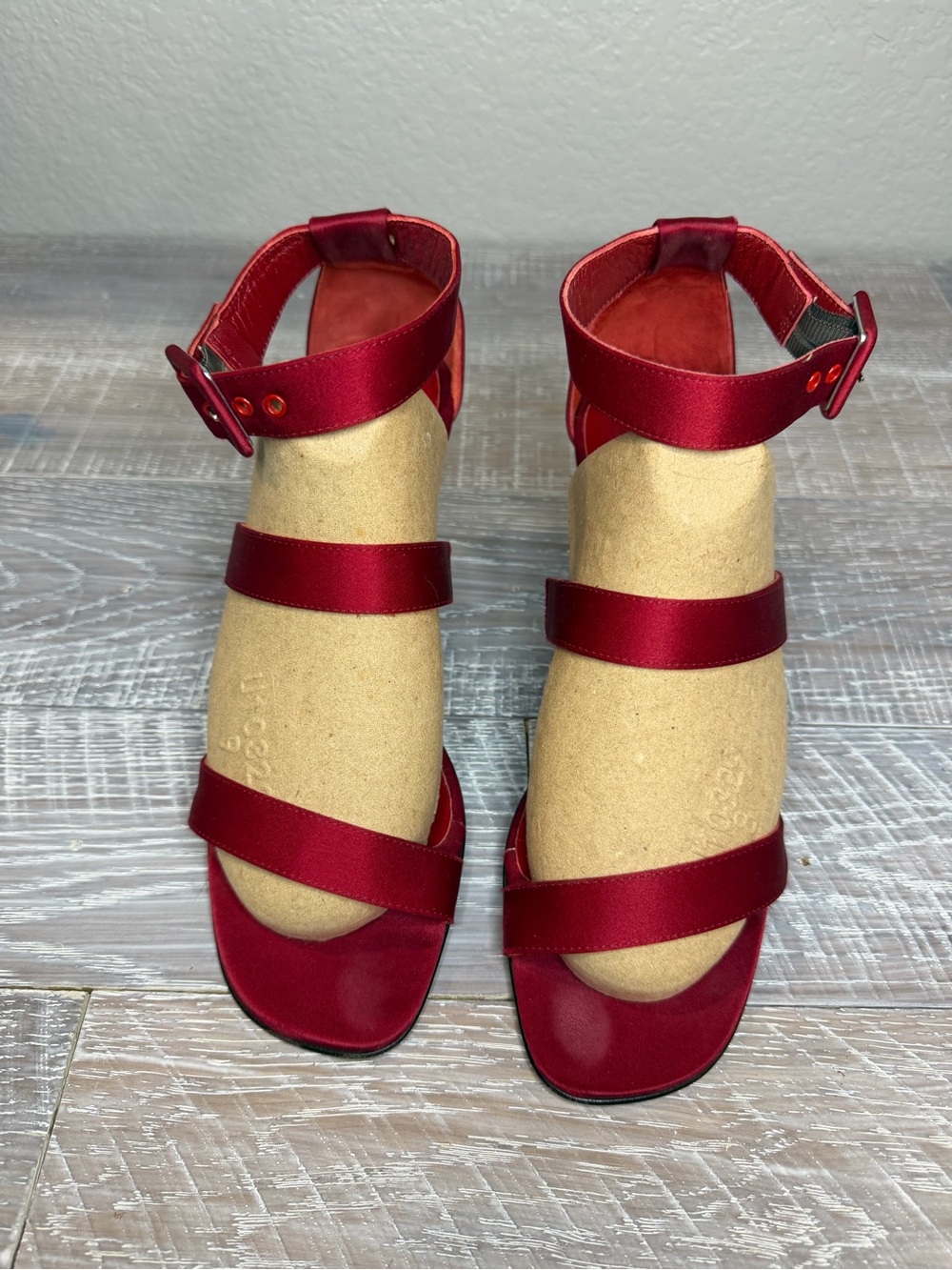 Isaac Mizrahi Red Satin Strappy Buckle Sandals - Picture 2 of 7